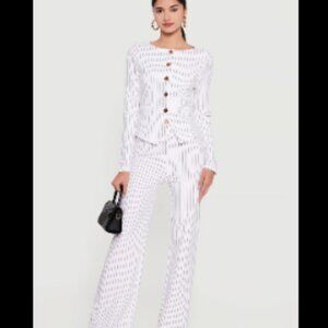 Pinstriped Dress Pants and Collarless Blazer Suit Set